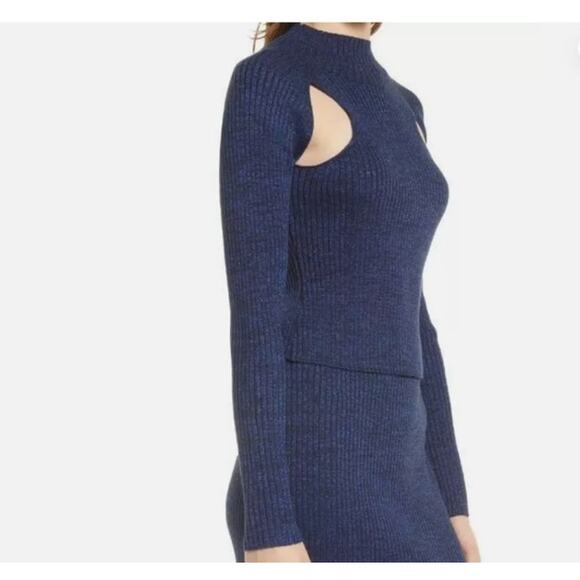 OPEN EDIT Sparkle Cutout Sweater  Glitter Navy  Size S - Picture 9 of 9